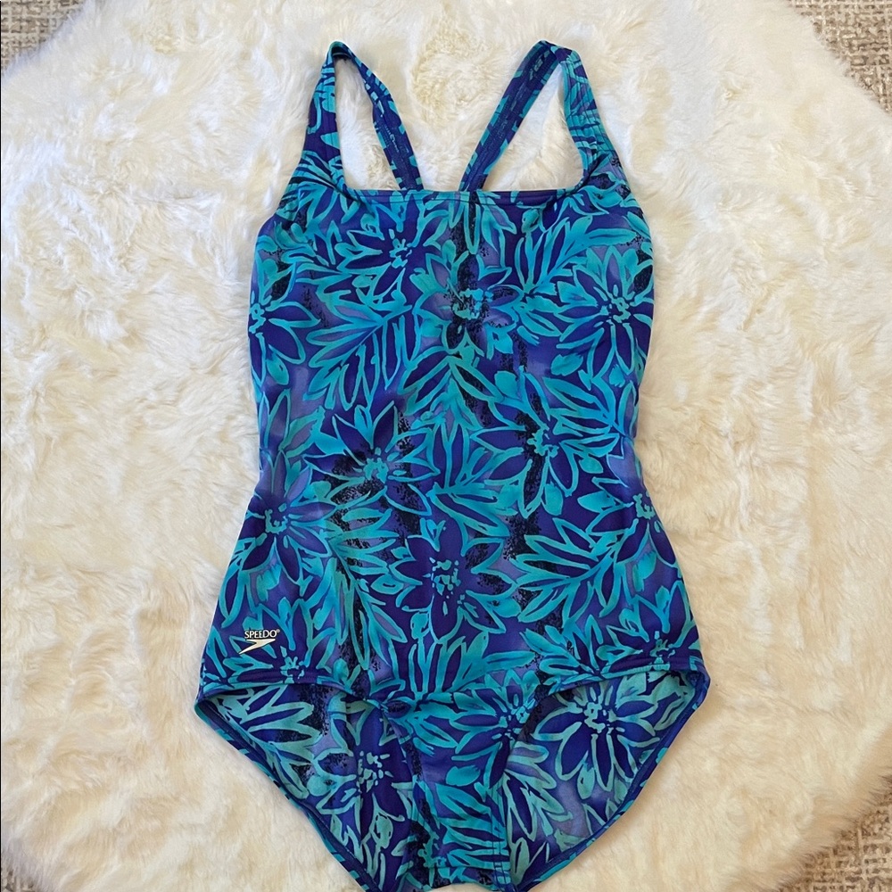 Speedo One-Piece Swimsuit 12 - Blue and Teal Floral